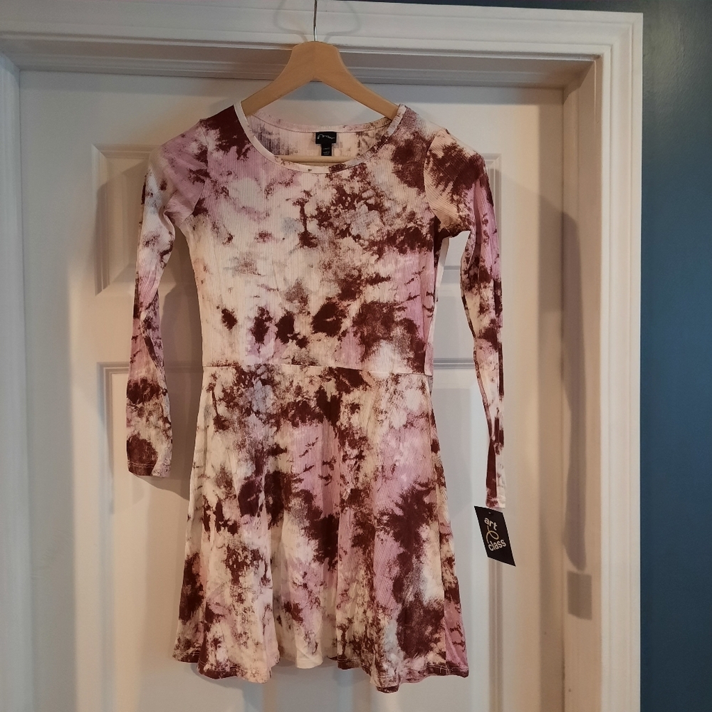 Art Class Skater Dress Girls Large 10/12 Tie Dye Purple Pink Ribbed Stretch